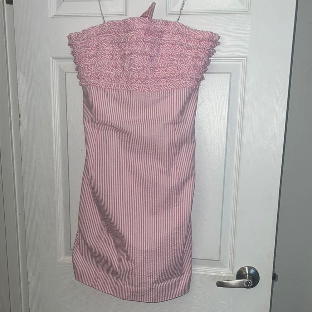 Lilly Pulitzer Seersucker Pink & White Striped Dress, Size 12